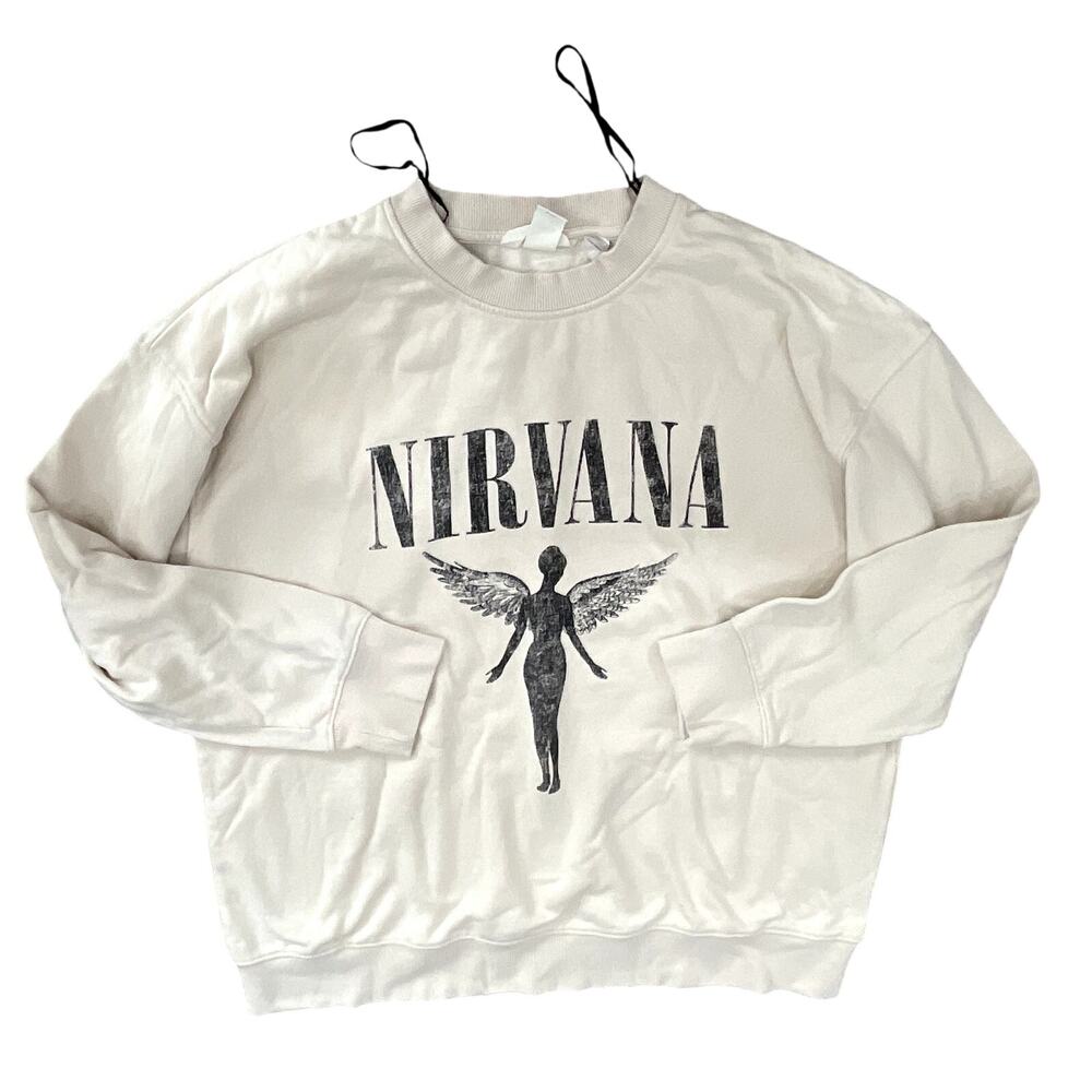 H&M Nirvana Sweatshirt Women’s Small Cream Pullover Graphic